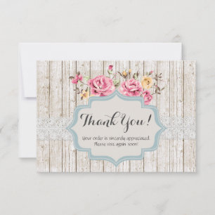 Shabby Chic Floral Rustic Wood Vintage Thank You Card