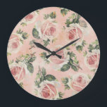 Shabby Chic Floral Wall Clock<br><div class="desc">Pretty design featuring pink cabbage roses on a softly distressed and textured pink background.</div>