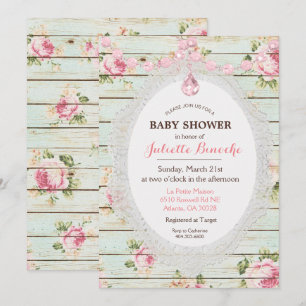 Shabby Chic Floral Wood Baby Shower Invitation