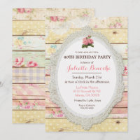 Shabby Chic Floral Wood Birthday Invitation