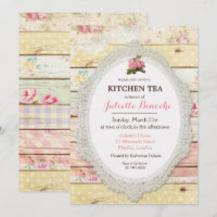 Shabby Chic Floral Wood Kitchen Tea Invitation