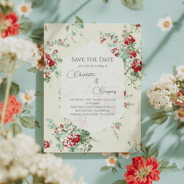 Shabby chic florals Save the date Announcement Postcard (Creator Uploaded)