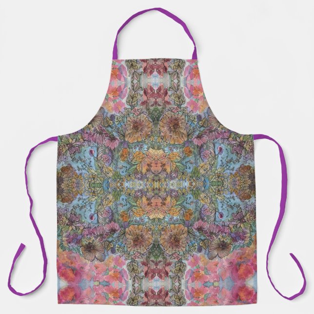 Shabby Chic Flower Garden Watercolor Painting  Apron (Front)