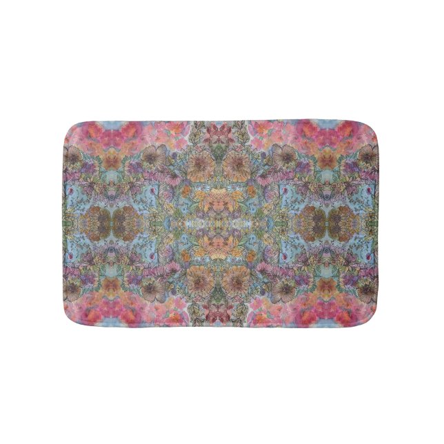 Shabby Chic Flower Garden Watercolor Painting  Bath Mat (Front)