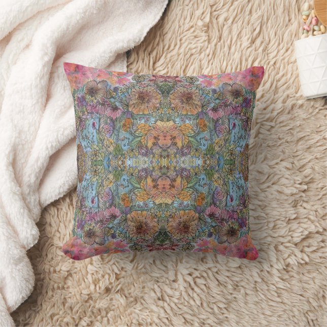Shabby Chic Flower Garden Watercolor Painting  Cushion (Blanket)