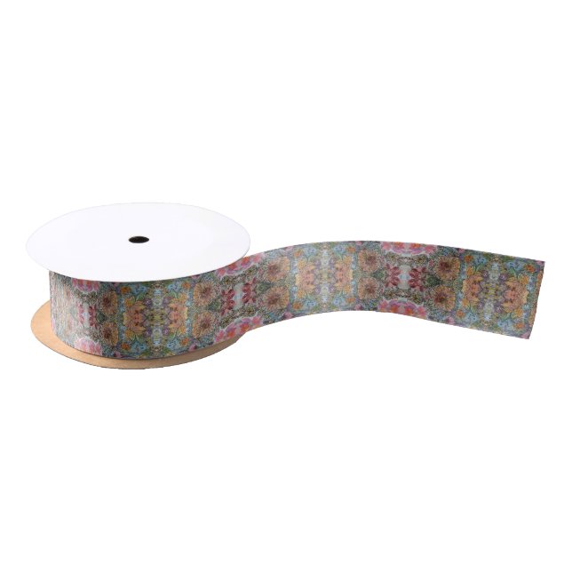Shabby Chic Flower Garden Watercolor Painting  Satin Ribbon (Spool)