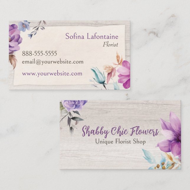 Shabby Chic Flowers and Wood Business Card (Front/Back)