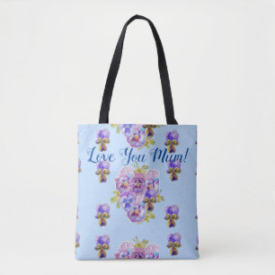 Shabby Chic Flowers Floral Love You Mom Tote Bag