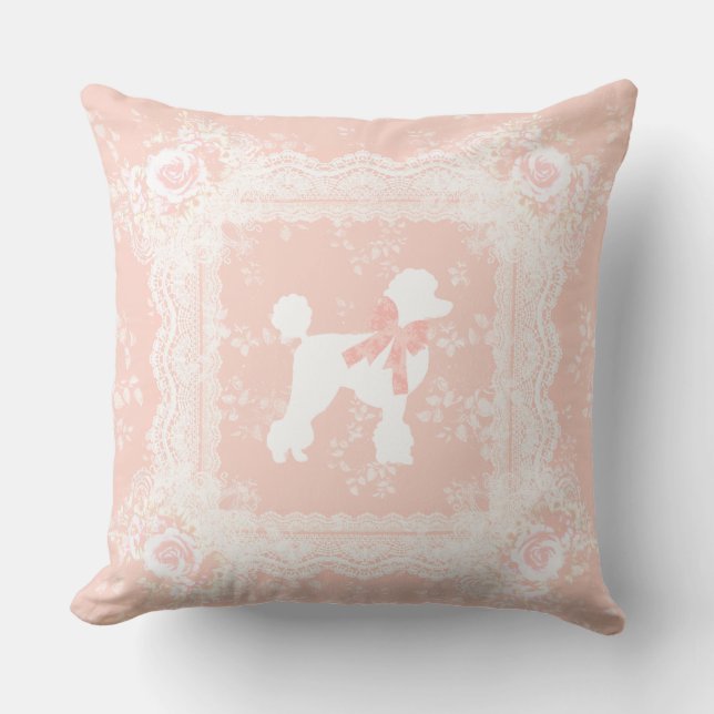 Shabby Chic French Poodle Vintage Lace Cushion (Front)