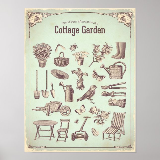 Shabby chic gardening themed poster (Front)