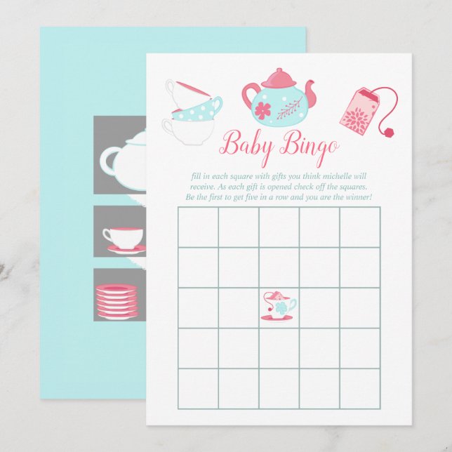 Shabby-Chic Girl Baby Shower Tea Party Bingo Invitation (Front/Back)