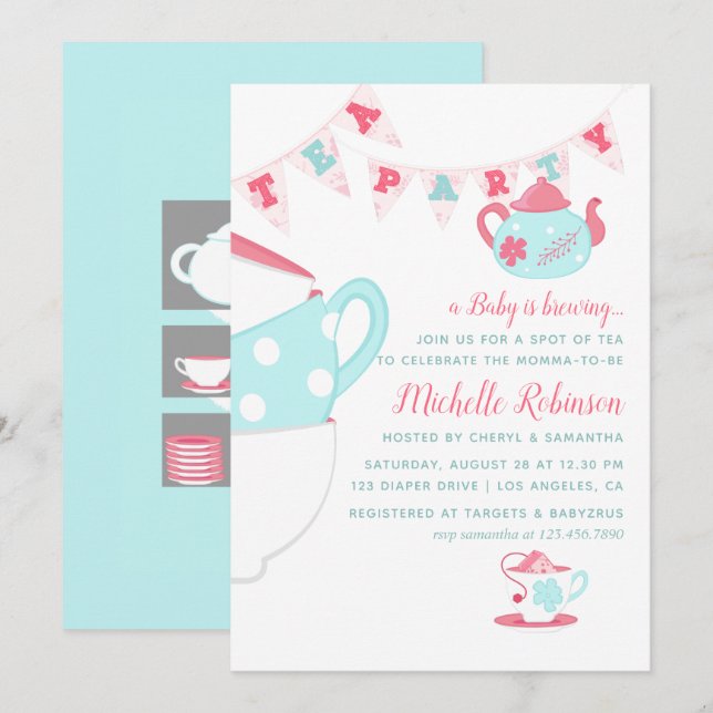 Shabby-Chic Girl Baby Shower Tea Party Invitation (Front/Back)