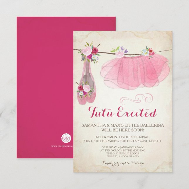 Shabby Chic Girl Ballerina Baby Shower Invitation (Front/Back)