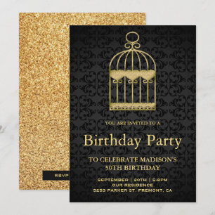 Shabby Chic Gold Birdcage Birthday Party Invitation