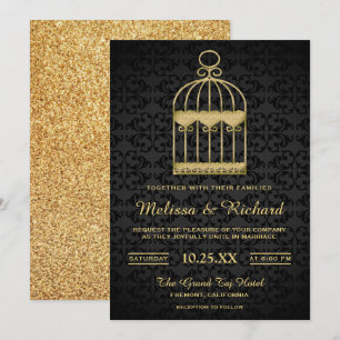Shabby Chic Gold Birdcage Wedding Invitation