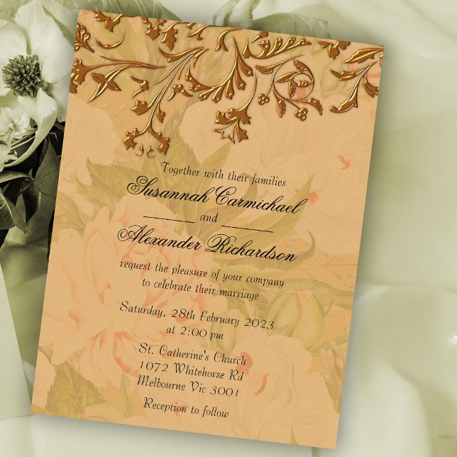 Shabby Chic Golden Peonies Boho Wedding Postcard (Creator Uploaded)