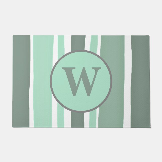 Shabby Chic Green Stripe Doormat (Front)