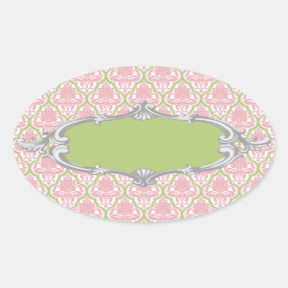 Shabby Chic Green Vintage Label Pink Green Damask