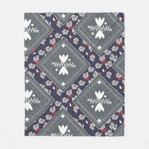 Shabby Chic Grey Bandannas & Retro Flowers Fleece Blanket