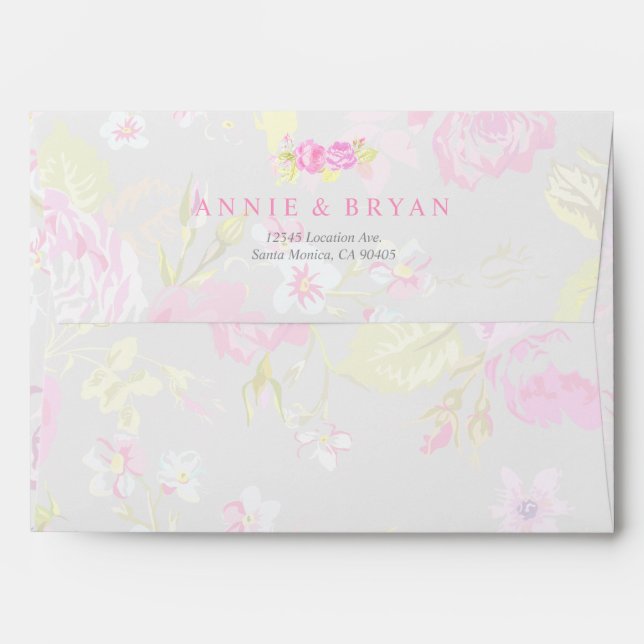 Shabby Chic Grey & Pink Floral Wedding Envelope (Back (Top Flap))