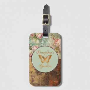Shabby chic grunge style floral  bag luggage tag