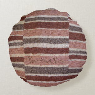 shabby chic hand knitted brown biege striped fun round cushion