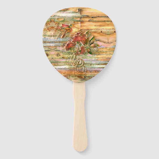 Shabby Chic Hummingbird Flight Hand Fan (Front)