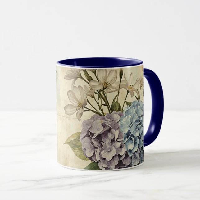Shabby Chic Hydrangeas and Dragonfly Mug (Front Right)