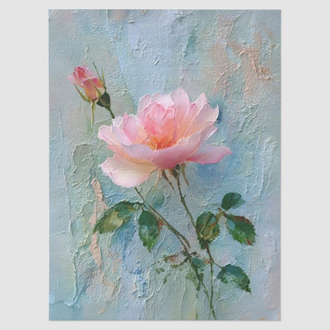 Shabby Chic Impasto Pink Rose Tissue Paper (Front)
