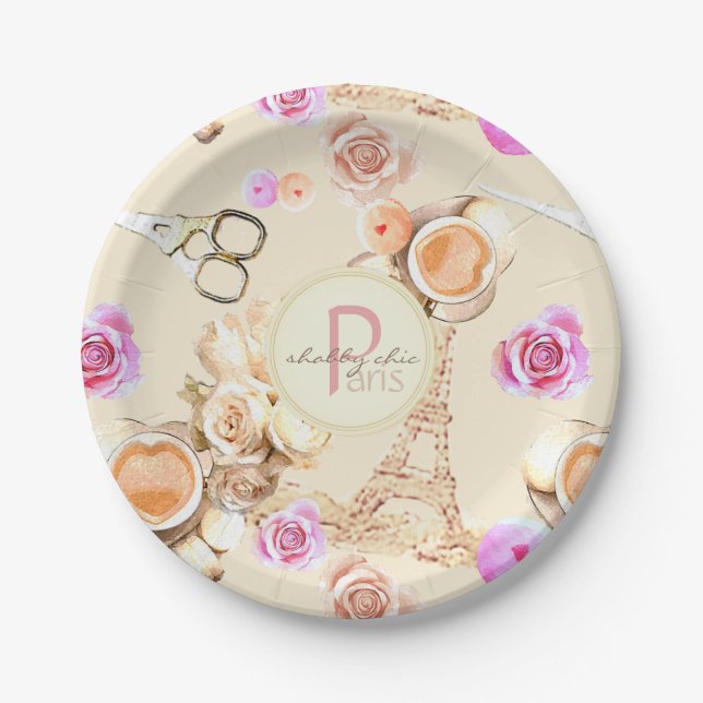 Shabby Chic in Vintage Paris Paper Plate (Front)