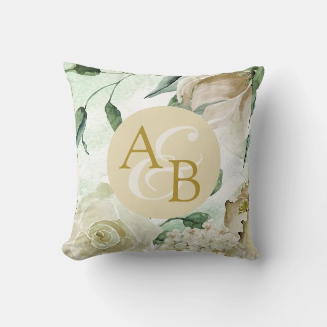 Shabby Chic ivory floral personalised couples Cushion (Front)