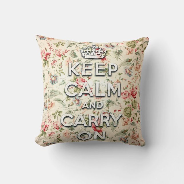 Shabby chic keep calm and carry on cushion (Front)