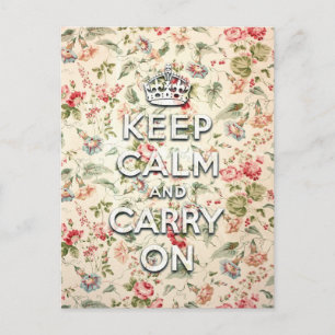 Shabby chic keep calm and carry on postcard
