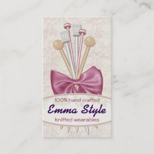 Shabby chic knitting needles bow damask business card