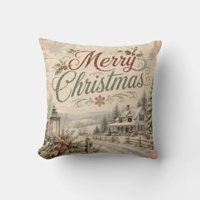 shabby chic landscape christmas pillow (Front)