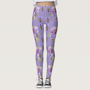 Shabby Chic Lavender Purple Pansy Floral Leggings