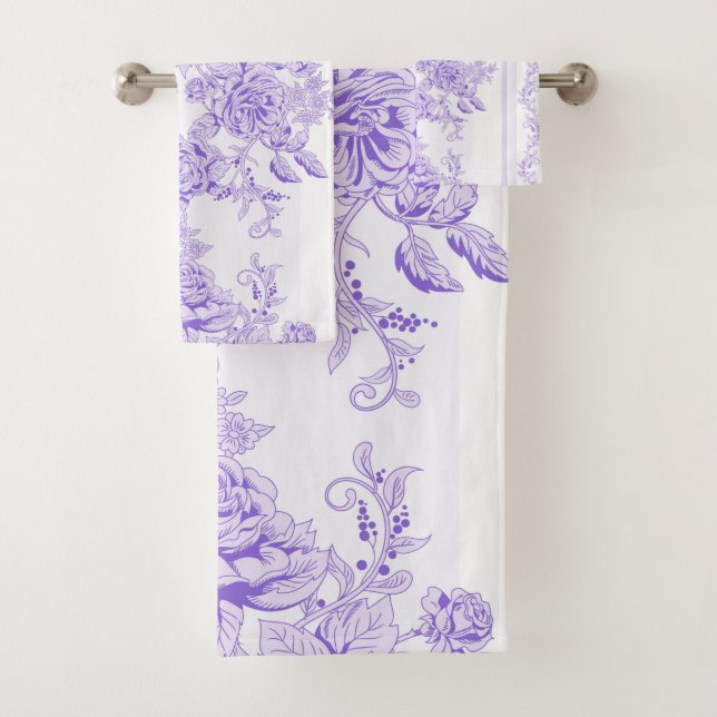Shabby chic,lavender,toile,pattern,floral,Victoria Bath Towel Set (Insitu)