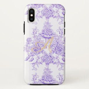 Shabby chic,lavender,toile,pattern,floral,Victoria iPhone X Case
