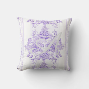 Shabby chic,lavender,toile,pattern,floral,Victoria Cushion