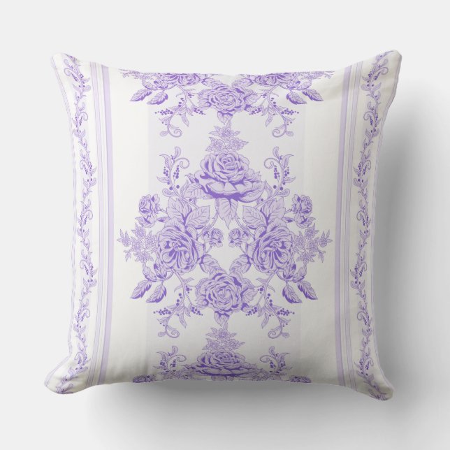 Shabby chic,lavender,toile,pattern,floral,Victoria Cushion (Front)