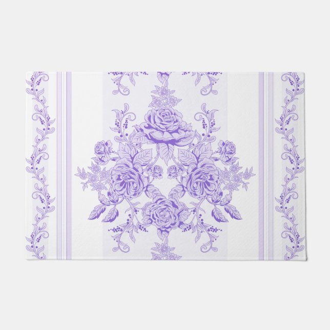 Shabby chic,lavender,toile,pattern,floral,Victoria Doormat (Front)