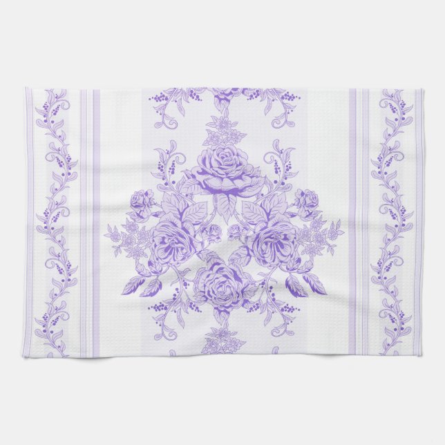 Shabby chic,lavender,toile,pattern,floral,Victoria Tea Towel (Horizontal)