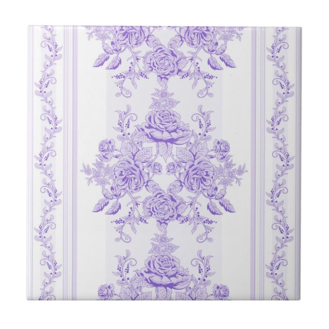 Shabby chic,lavender,toile,pattern,floral,Victoria Tile (Front)