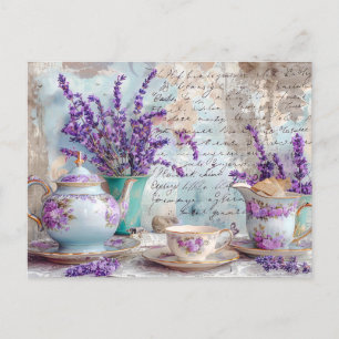 shabby chic Lavender with Classic Tea Service Postcard