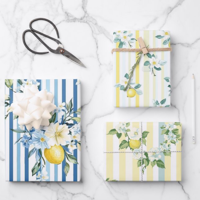 Shabby Chic Lemon Blossom Wrapping Paper (Front)