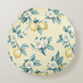 Shabby Chic Lemon Floral Series Design #10 Round Cushion