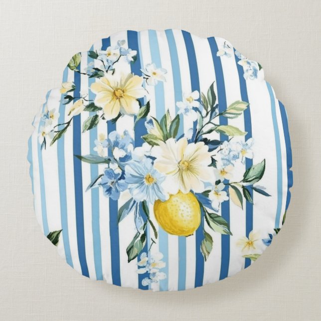 Shabby Chic Lemon Floral Series Design #1 Round Cushion (Front)