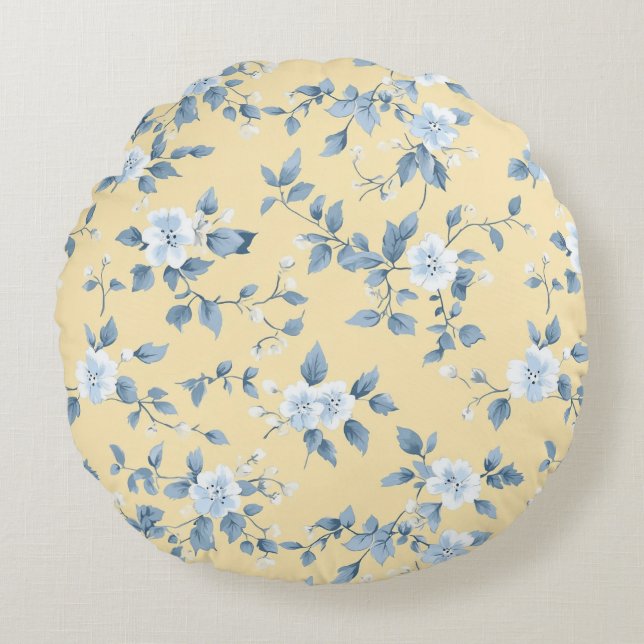 Shabby Chic Lemon Floral Series Design #7 Round Cushion (Front)