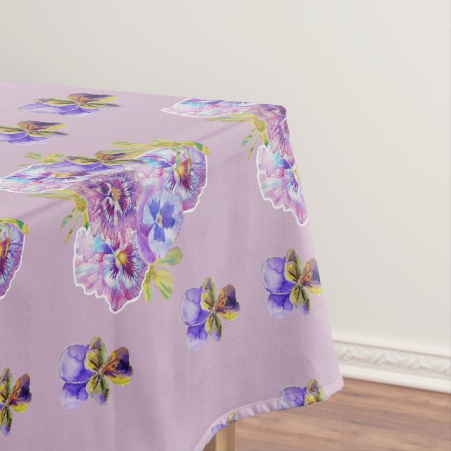 Shabby Chic Lilac Chintz Pansy Floral Tablecloth (In Situ)