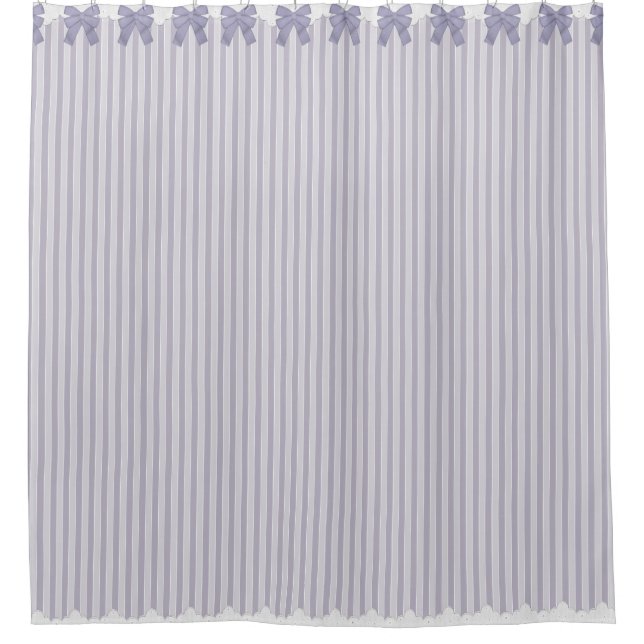 Shabby Chic Lilac Stripes w Bows & Lace Shower Curtain (Front)